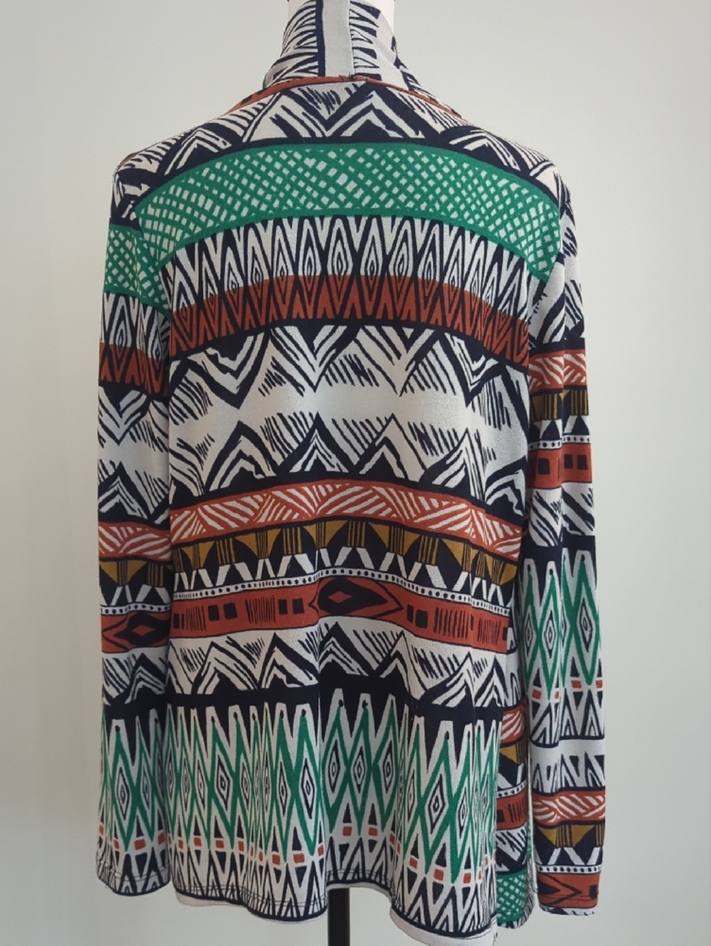 Adrienne Open Cardigan in Teal, Rust, Black & White Geometric Print - Picture 11 of 12